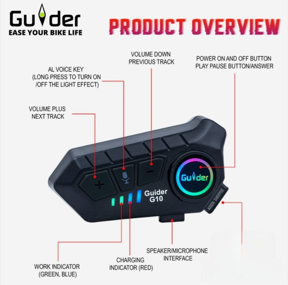 GUIDER G10 WIRELESS HELMET BLUETOOTH HEADSET - Image 8